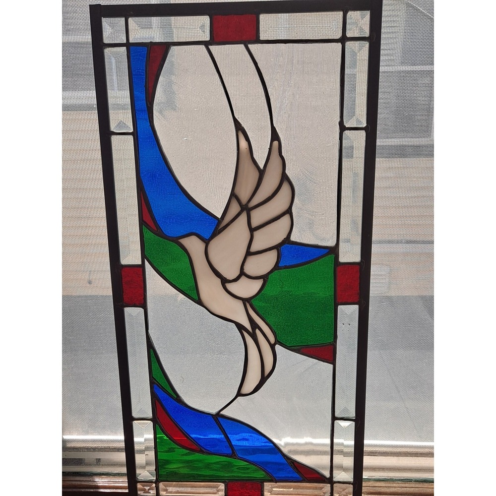 Stained Glass‎ Panel White Dove in Flight 10" X 20"